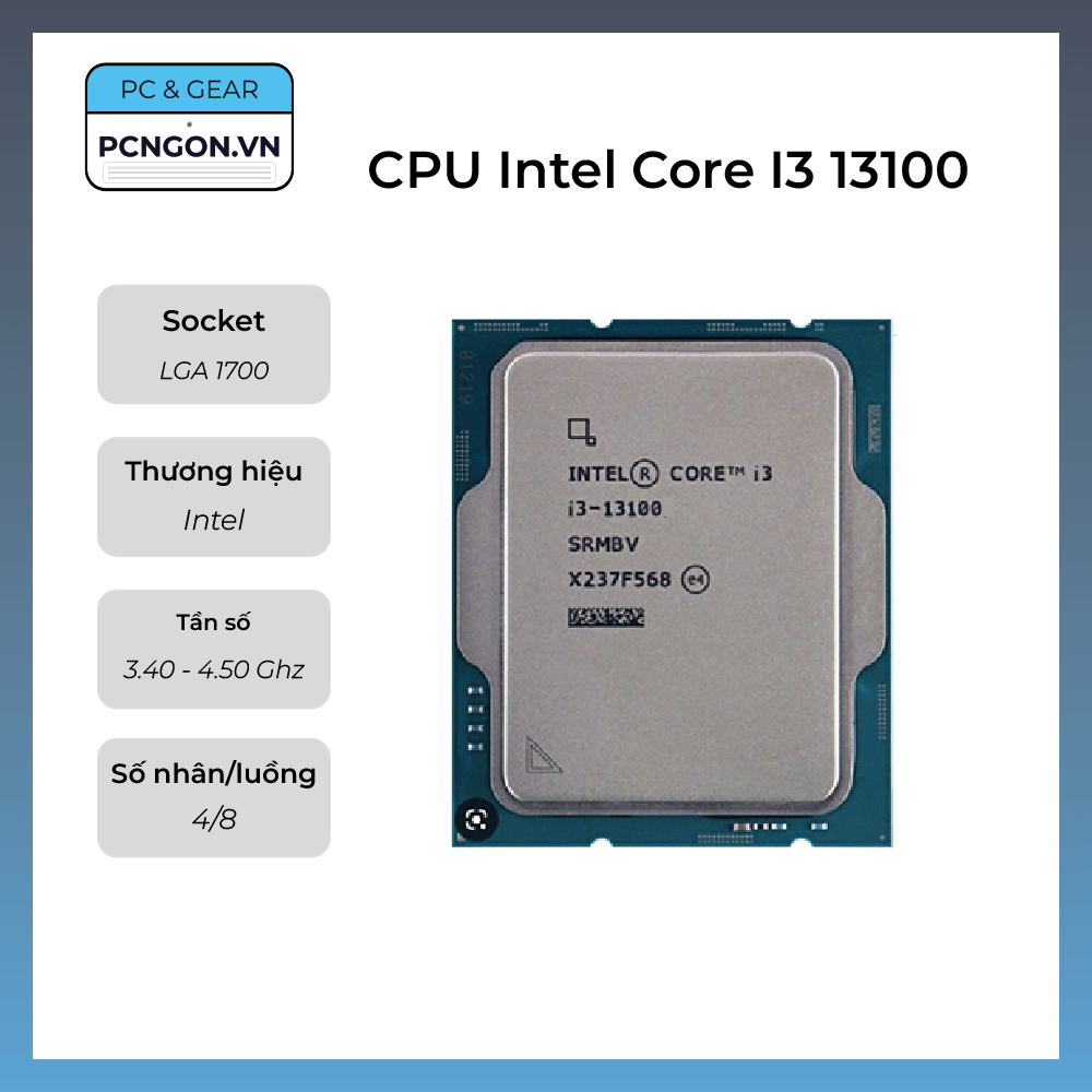 Cpu Intel Core I3 13100, 3.4ghz Turbo 4.5ghz, 4 Nhân 8 Luồng, Lga1700 - Tray, Không Fancpu Intel Cor
