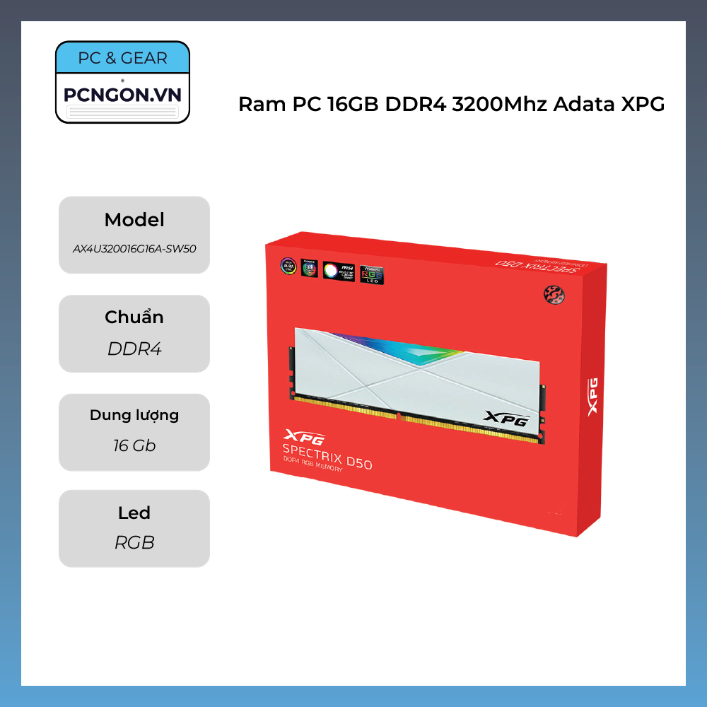 Ram Pc 16gb Ddr4 3200mhz Adata Xpg Spectrix D50 Rgb White