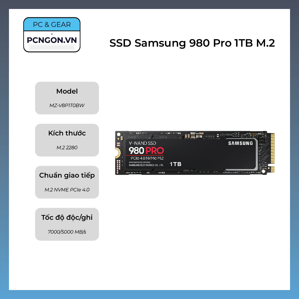 SSD Samsung 980 Pro 1TB M.2 NVMe PCIe 4.0 (MZ-V8P1T0BW)