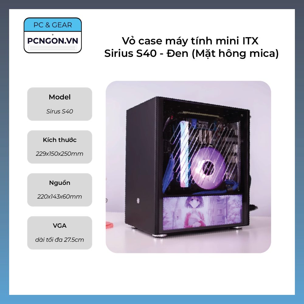 Vỏ Case Máy Tính Mini Itx Sirius S40 - Đen (mặt Hông Mica)