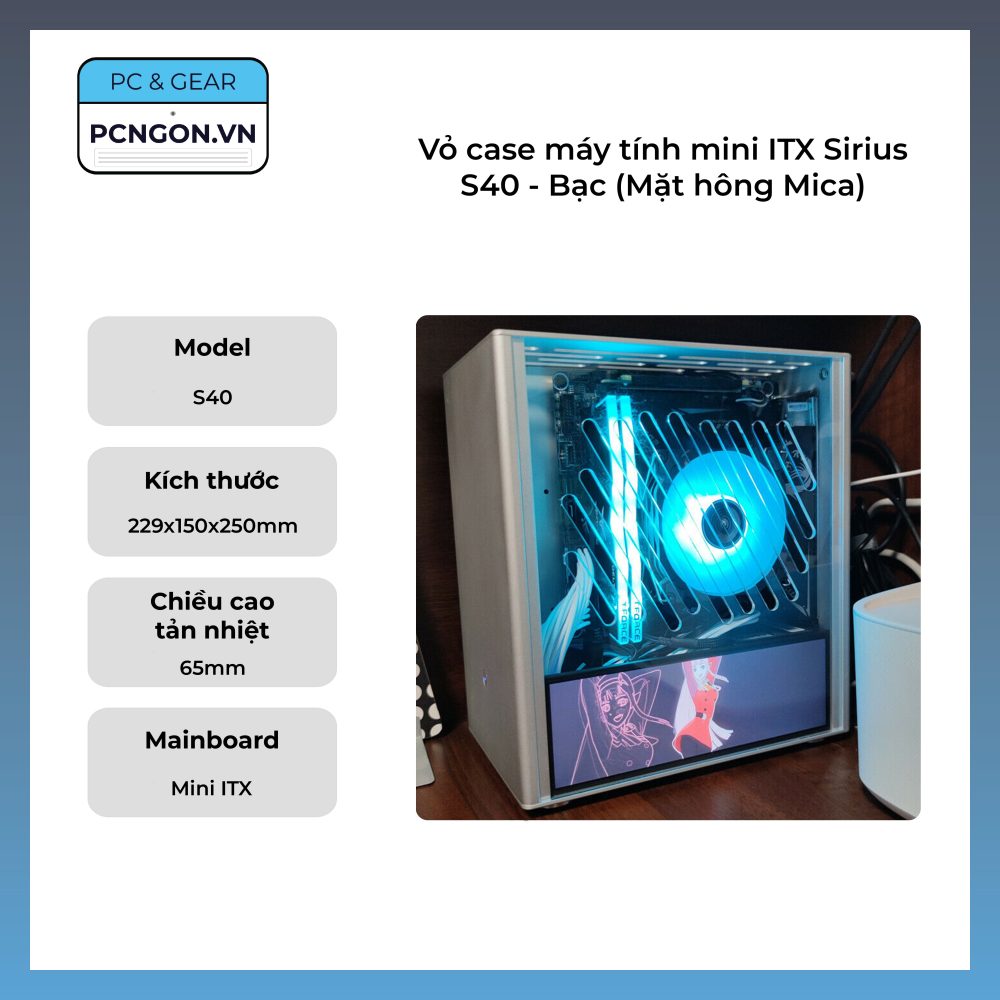 Vỏ Case Máy Tính Mini Itx Sirius S40 - Bạc (mặt Hông Mica)