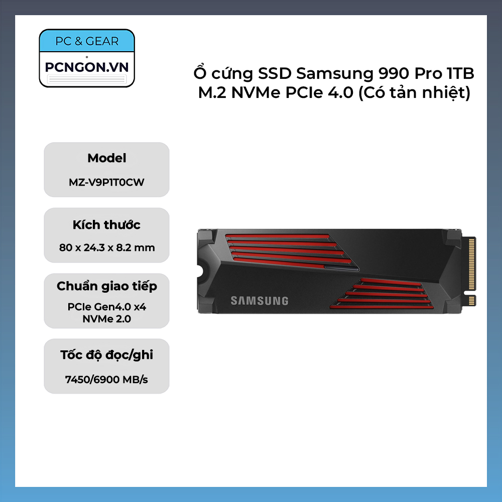 Ổ Cứng Ssd Samsung 990 Pro 1tb M.2 Nvme Pcie 4.0 Mz-v9p1t0cw (có Tản Nhiệt)