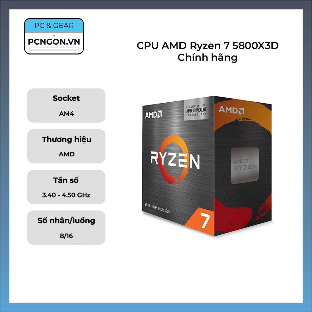 Cpu Amd Ryzen 7 5800x3d Chính Hãng (3.4ghz Turbo 4.5ghz, 8 Nhân 16 Luồng)