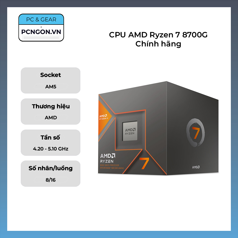 Cpu Amd Ryzen 7 8700g Chính Hãng (4.2ghz Turbo 5.1ghz, 8 Nhân 16 Luồng)