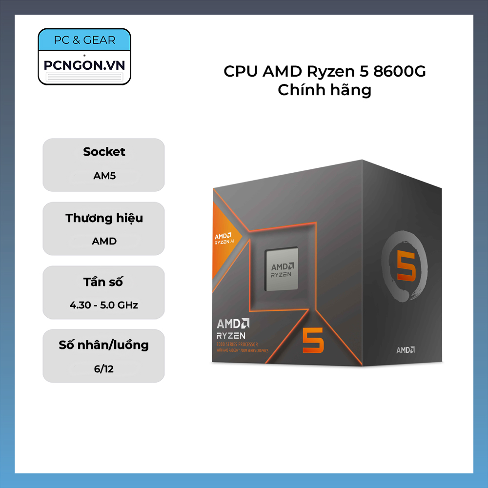 CPU AMD Ryzen 5 8600G Chính hãng (4.3GHz Turbo 5.0GHz, 6 nhân 12 luồng)