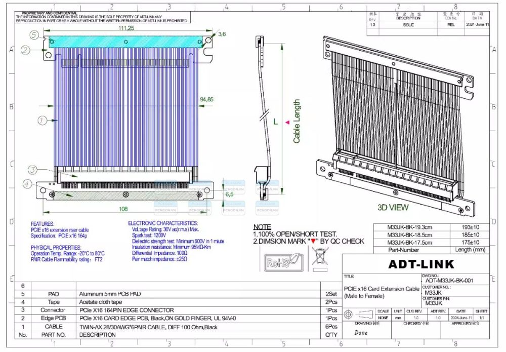 Cáp Riser Adt-link Pcie 4.0 Dài 19cm (phiên Bản 2024) 1