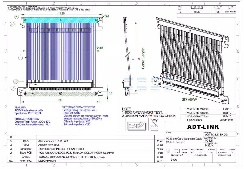 Cáp Riser Adt-link Pcie 4.0 Dài 20cm (phiên Bản 2024) 1