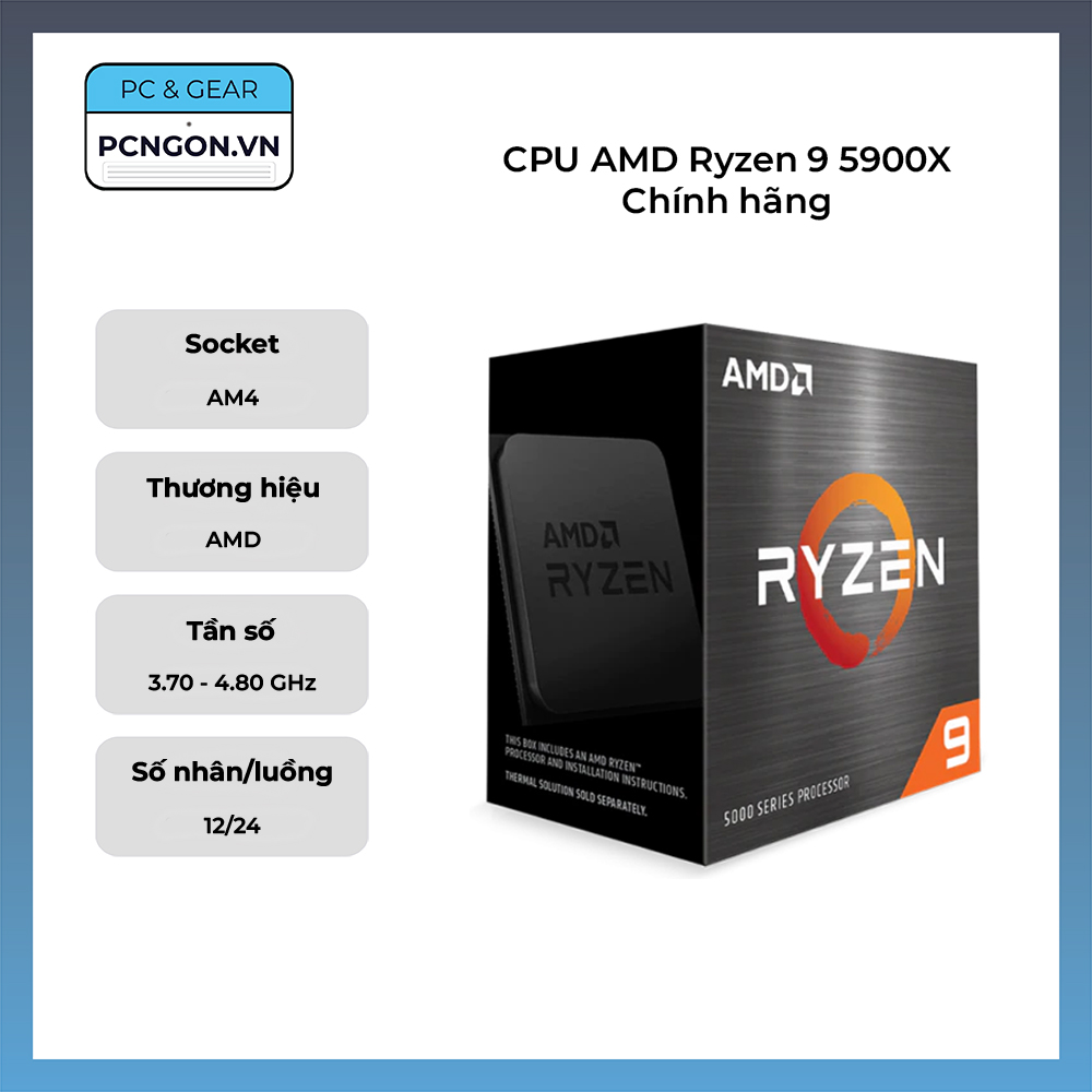 Cpu Amd Ryzen 9 5900x Chính Hãng (3.7ghz Turbo 4.8ghz, 12 Nhân 24 Luồng)