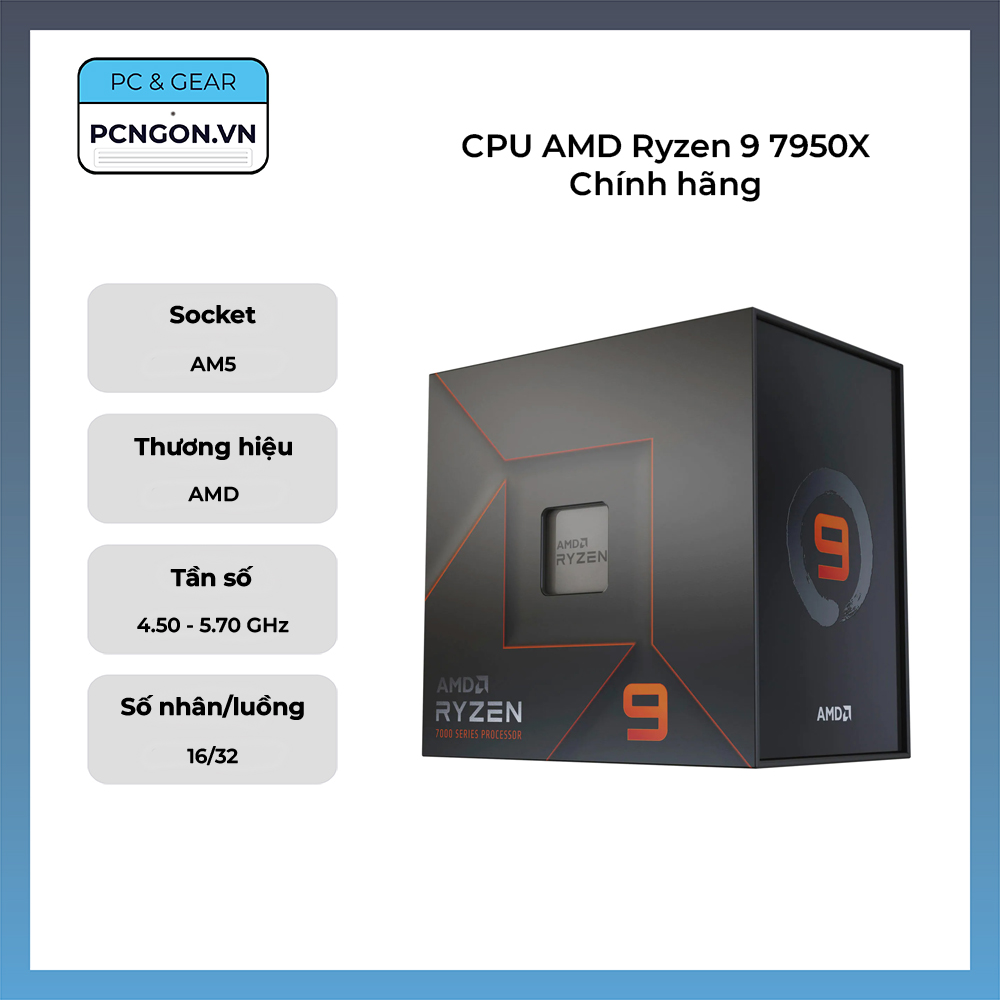 Cpu Amd Ryzen 9 7950x Chính Hãng (4.5ghz Turbo 5.7ghz, 16 Nhân 32 Luồng)