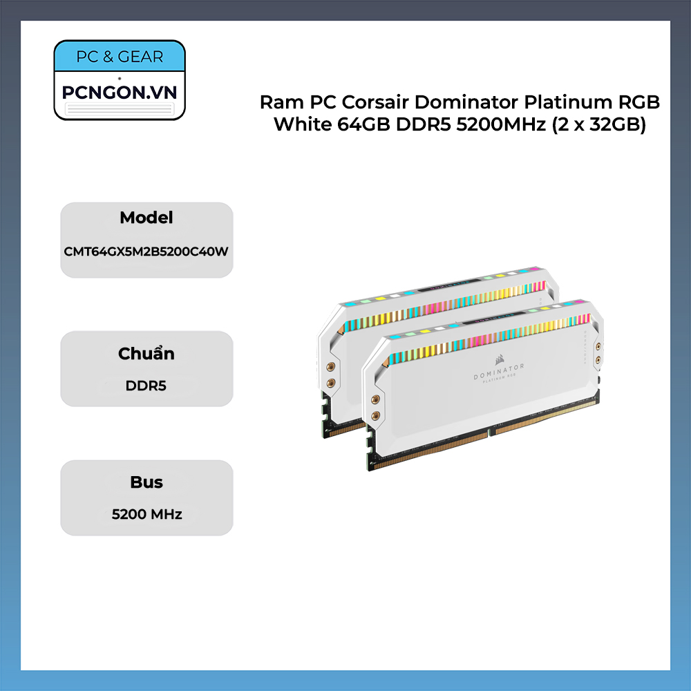 Ram Pc Corsair Dominator Platinum Rgb White 64gb Ddr5 5200mhz (2 X 32gb)