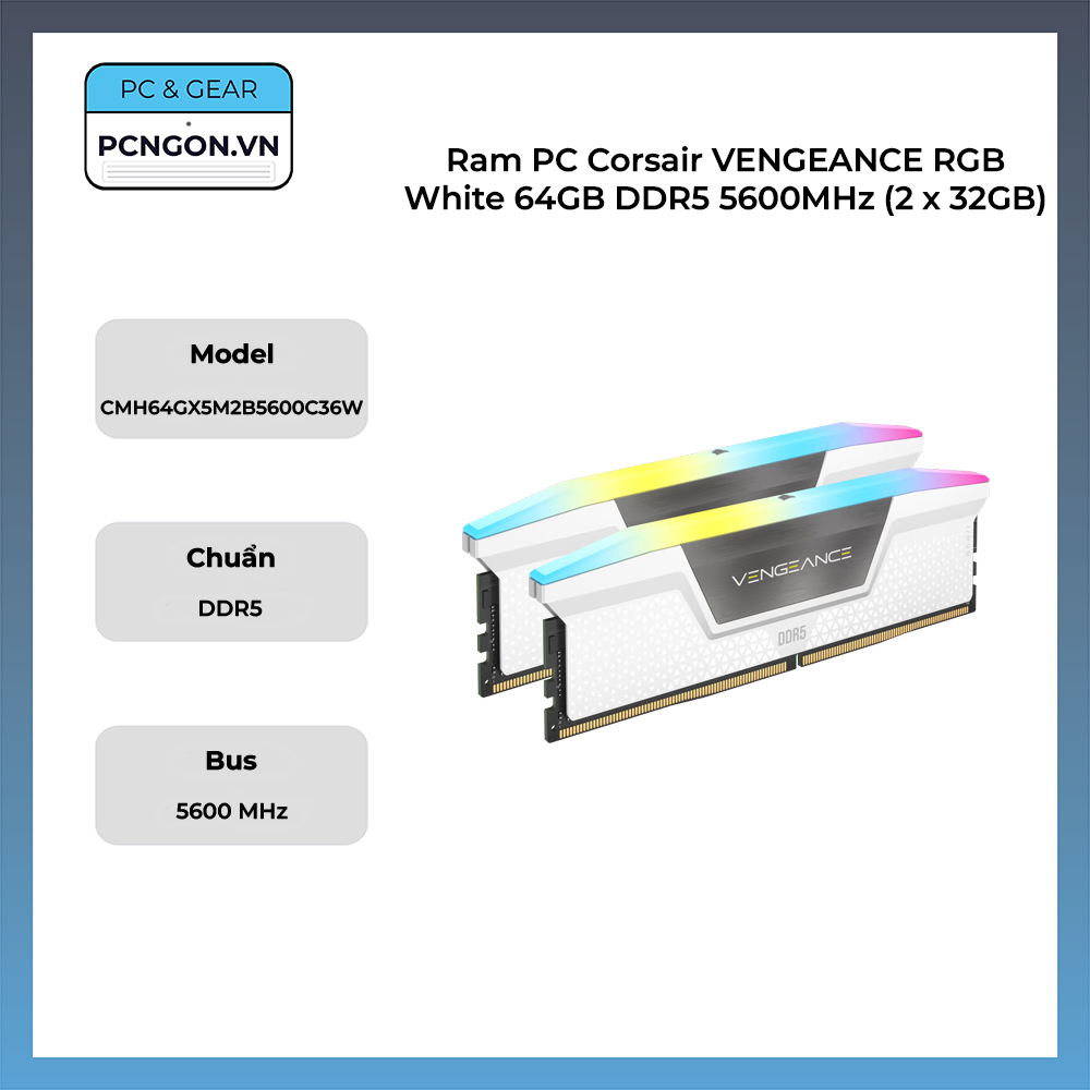 Ram Pc Corsair Vengeance Rgb White 64gb Ddr5 5600mhz (2 X 32gb)