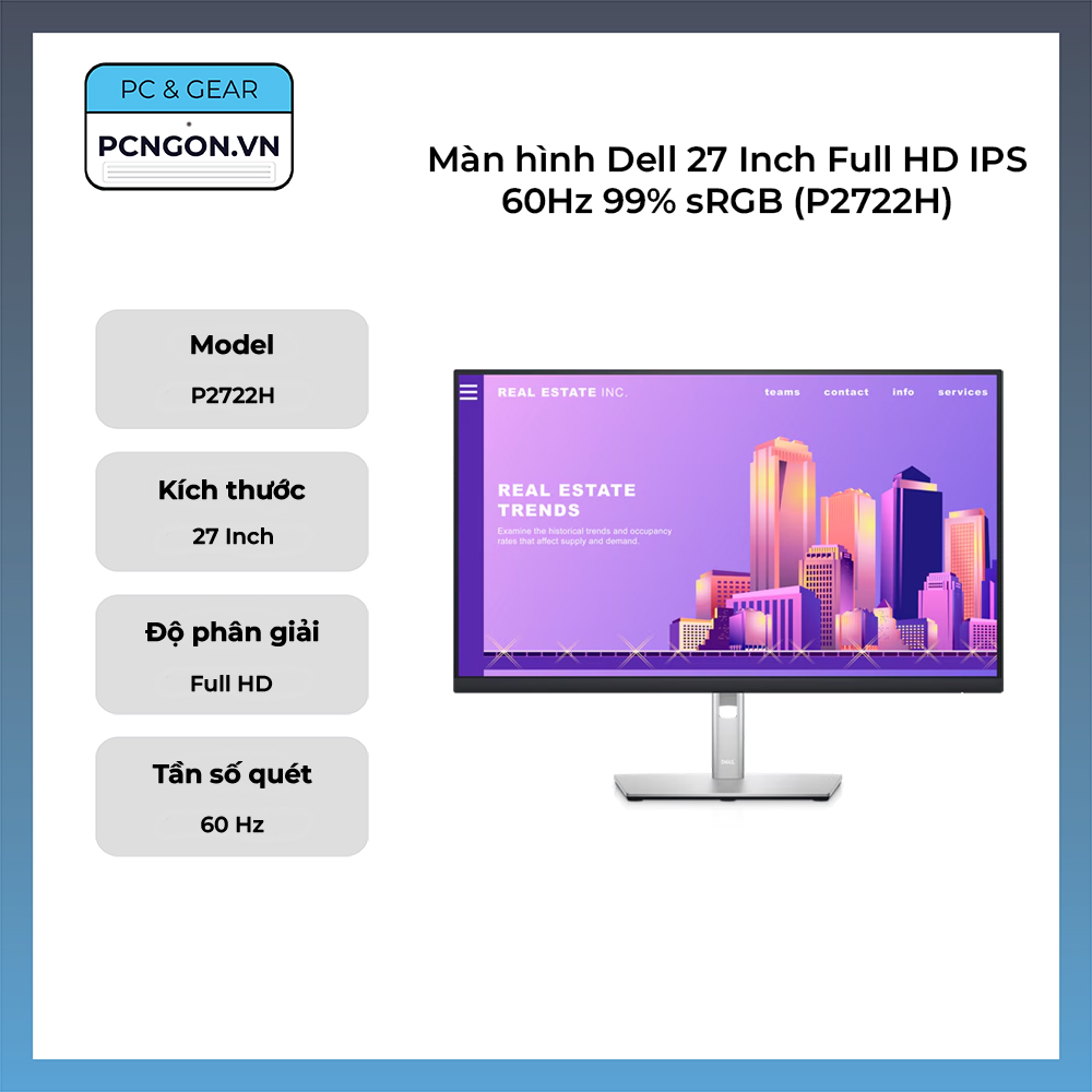 Màn Hình Dell 27 Inch Full Hd Ips 60hz 99% Srgb (p2722h)