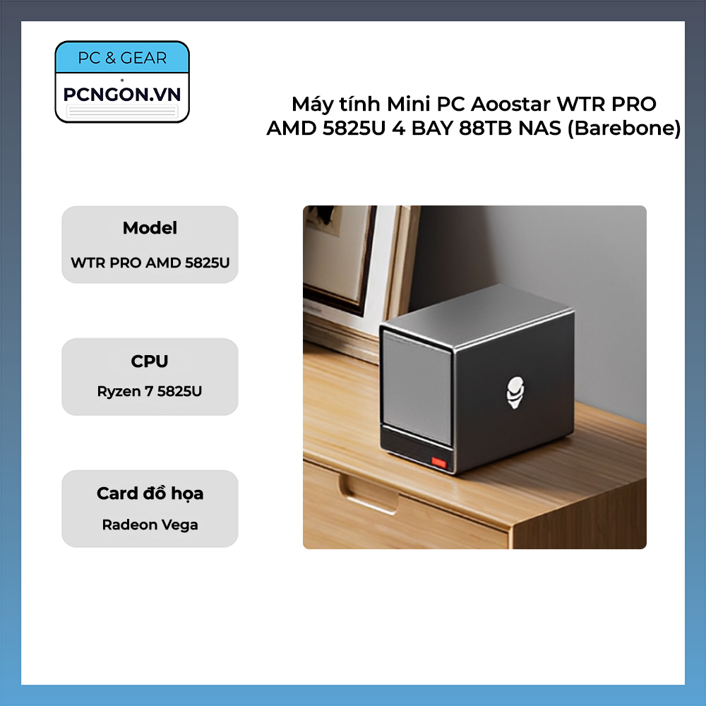 Máy Tính Mini Pc Aoostar Wtr Pro Amd 5825u 4 Bay 88tb Nas (barebone)