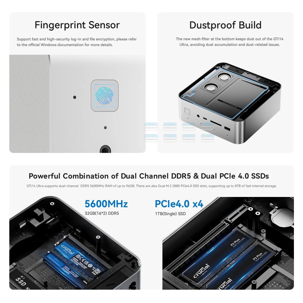 Máy Tính Mini Pc Beelink Gti14 Ultra 7 155h Ai Pc (ram 32gb, Ssd 1tb) 12