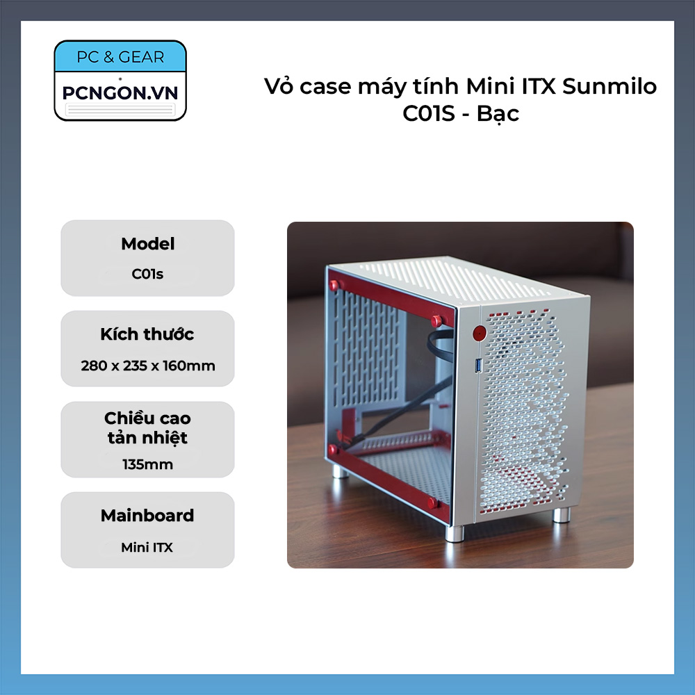 Vỏ Case Máy Tính Mini Itx Sunmilo C01s - Bạc