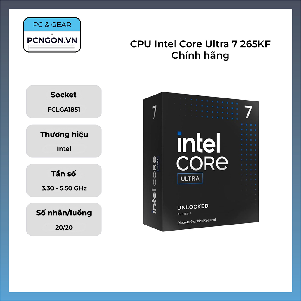 Cpu Intel Core Ultra 7 265kf Chính Hãng (3.3ghz Turbo 5.5ghz, 20 Nhân 20 Luồng)