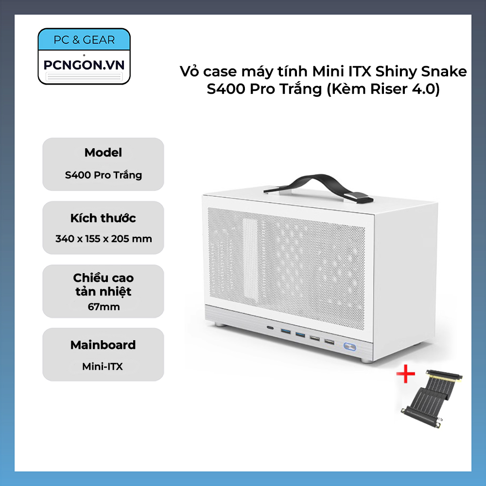 Vỏ Case Máy Tính Mini Itx Shiny Snake S400 Pro Trắng (kèm Riser 4.0)