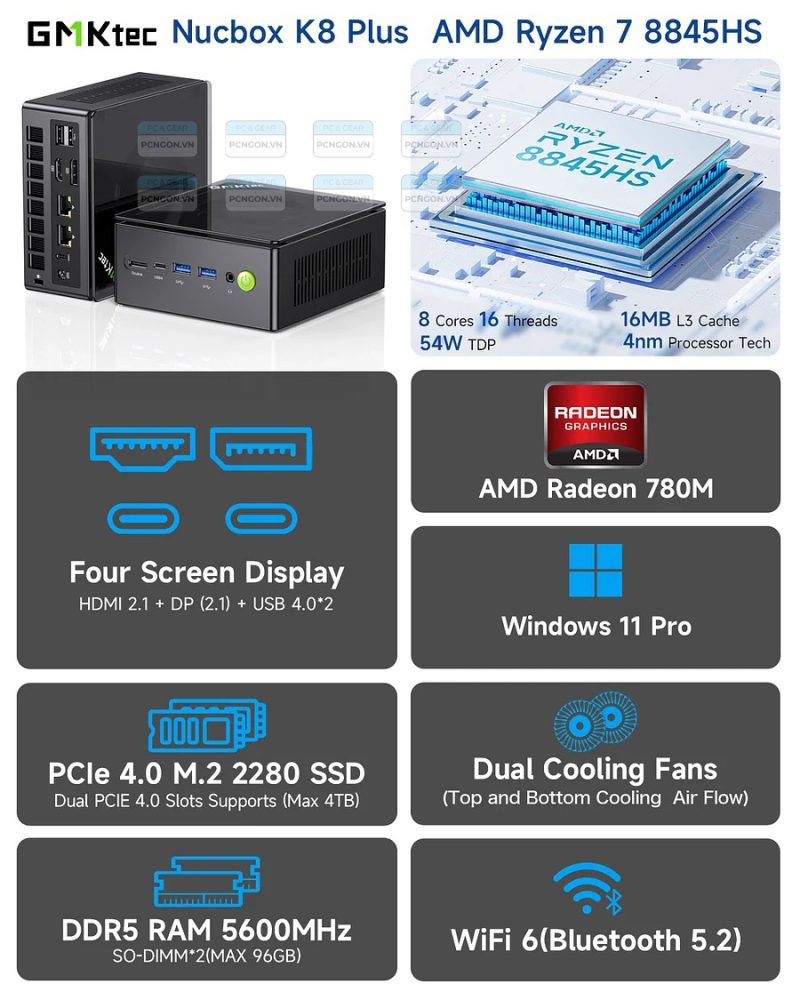 Máy Tính Mini Pc Gmktec K8 Plus Amd Ryzen 7 8845hs 8