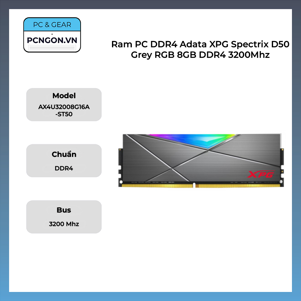 Ram Pc Ddr4 Adata Xpg Spectrix D50 Grey Rgb 8gb Ddr4 3200mhz