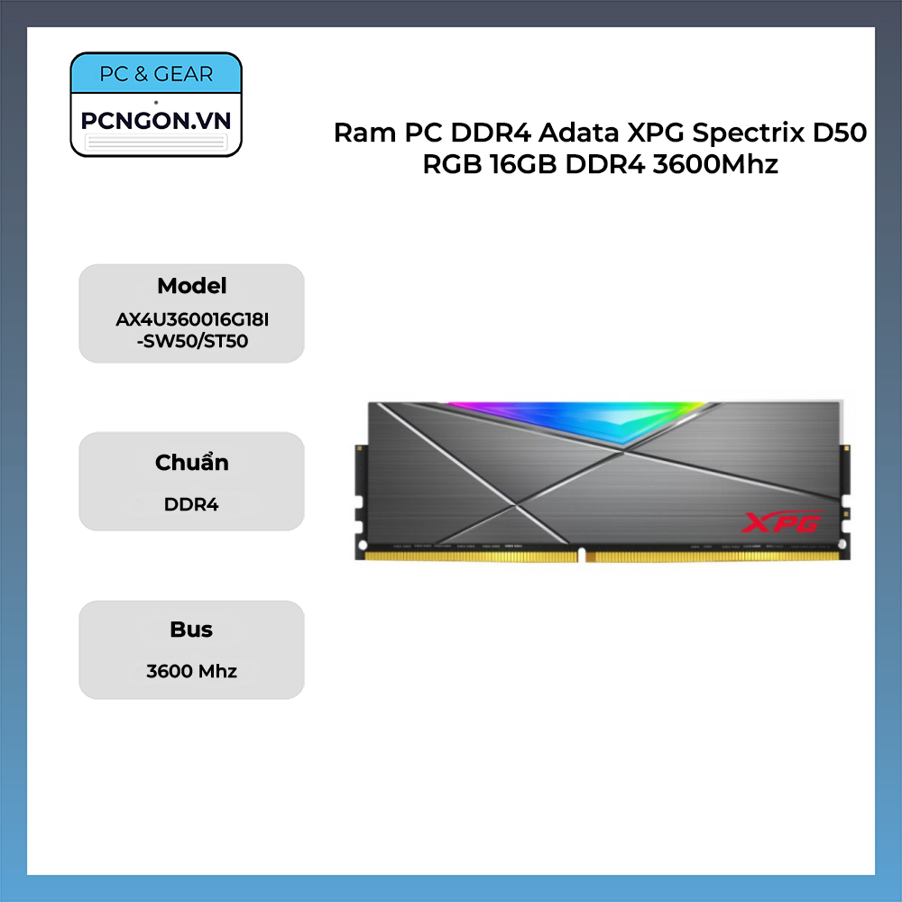Ram Pc Ddr4 Adata Xpg Spectrix D50 Rgb 16gb Ddr4 3600mhz
