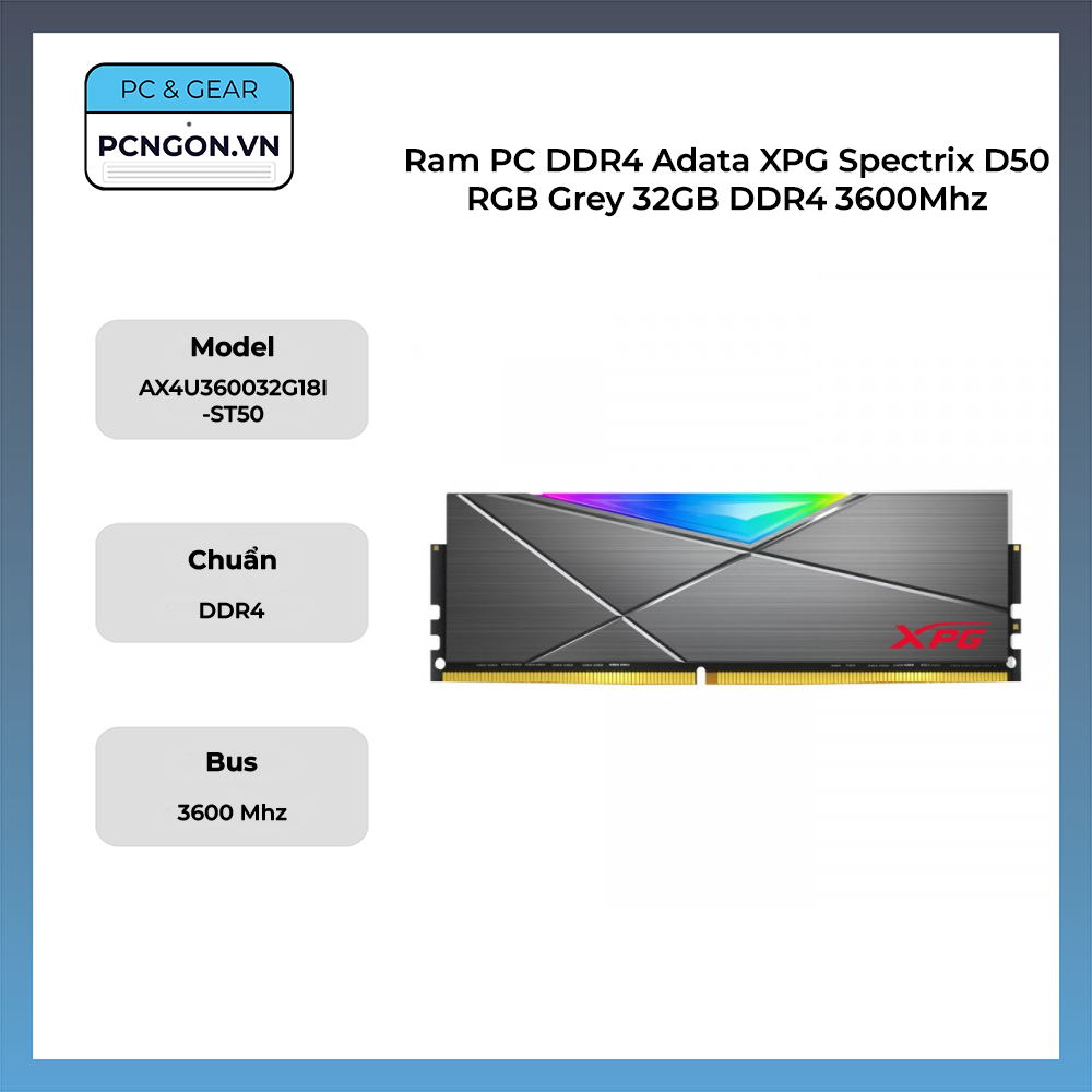 Ram Pc Ddr4 Adata Xpg Spectrix D50 Rgb Grey 32gb Ddr4 3600mhz