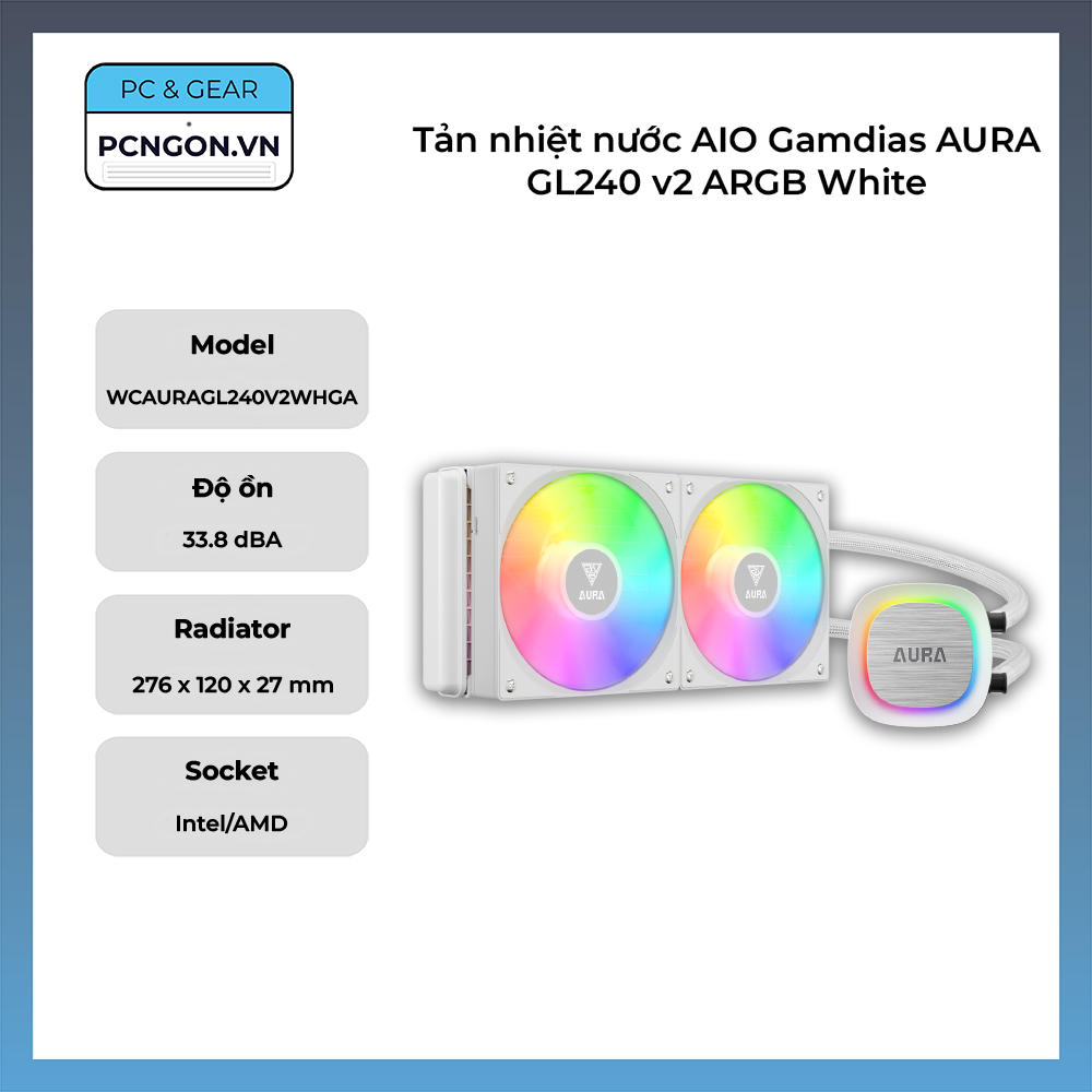 Tản Nhiệt Nước Aio Gamdias Aura Gl240 V2 Argb White