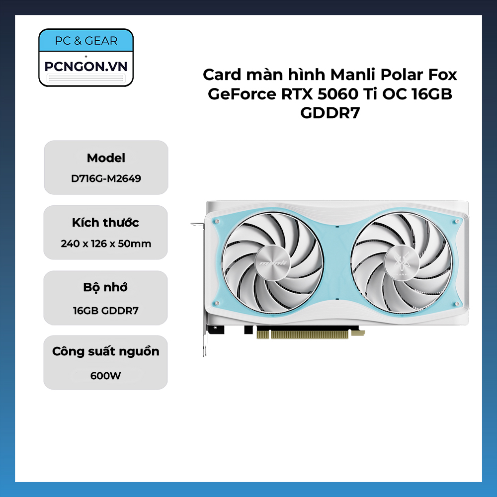 Card Màn Hình Manli Polar Fox Geforce Rtx 5060 Ti Oc 16gb Gddr7