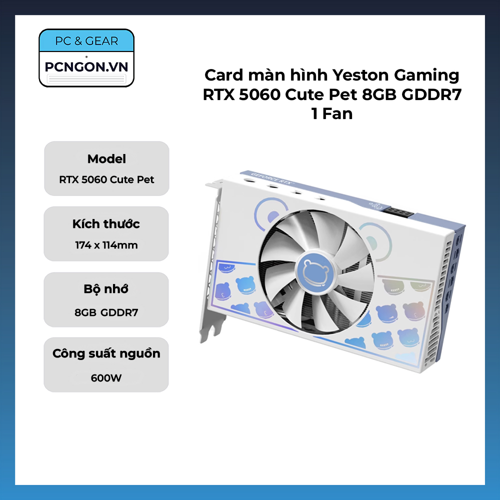 Card Màn Hình Yeston Gaming Rtx 5060 Cute Pet 8gb Gddr7 1 Fan