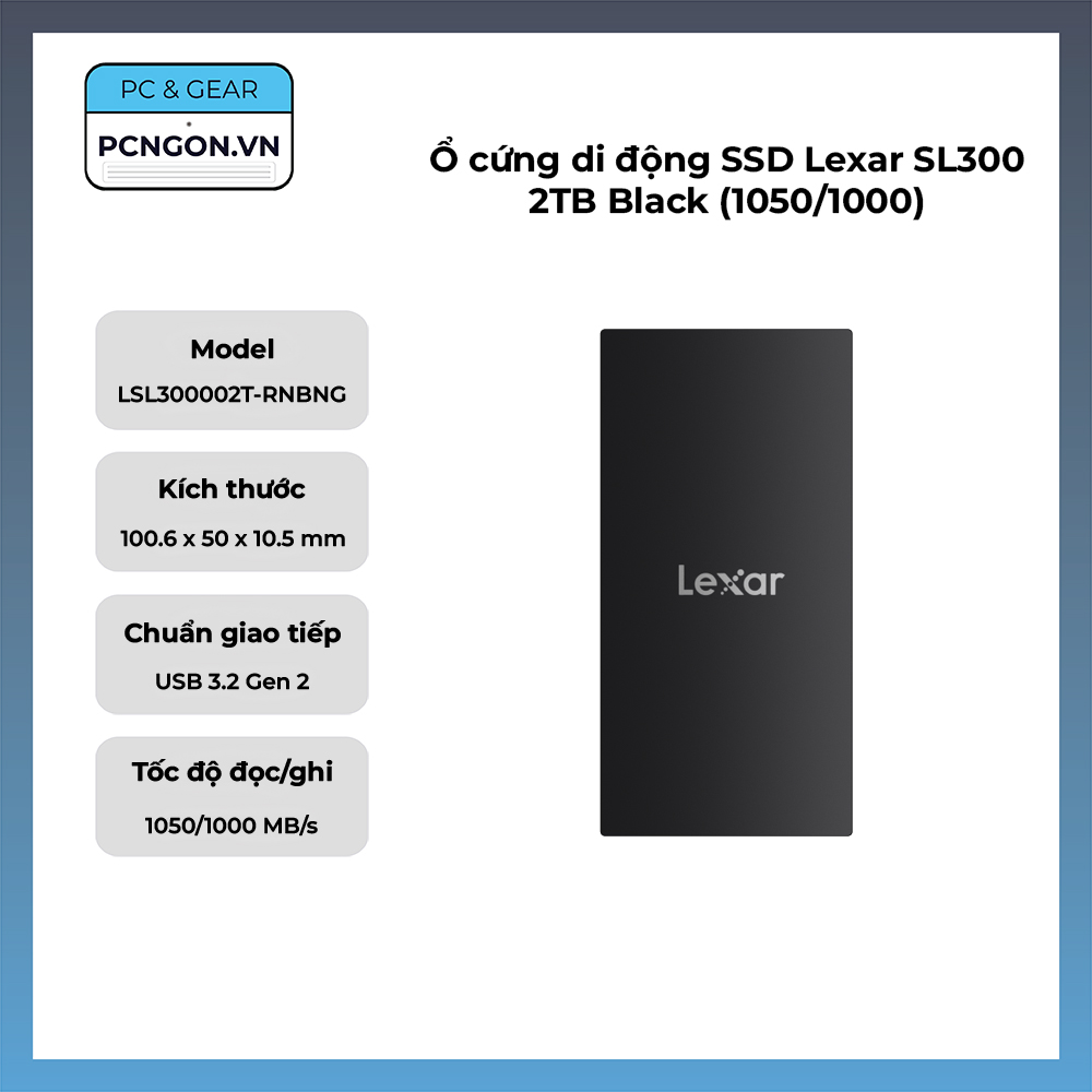 Ổ Cứng Di động Ssd Lexar Sl300 2tb Black (1050, 1000)
