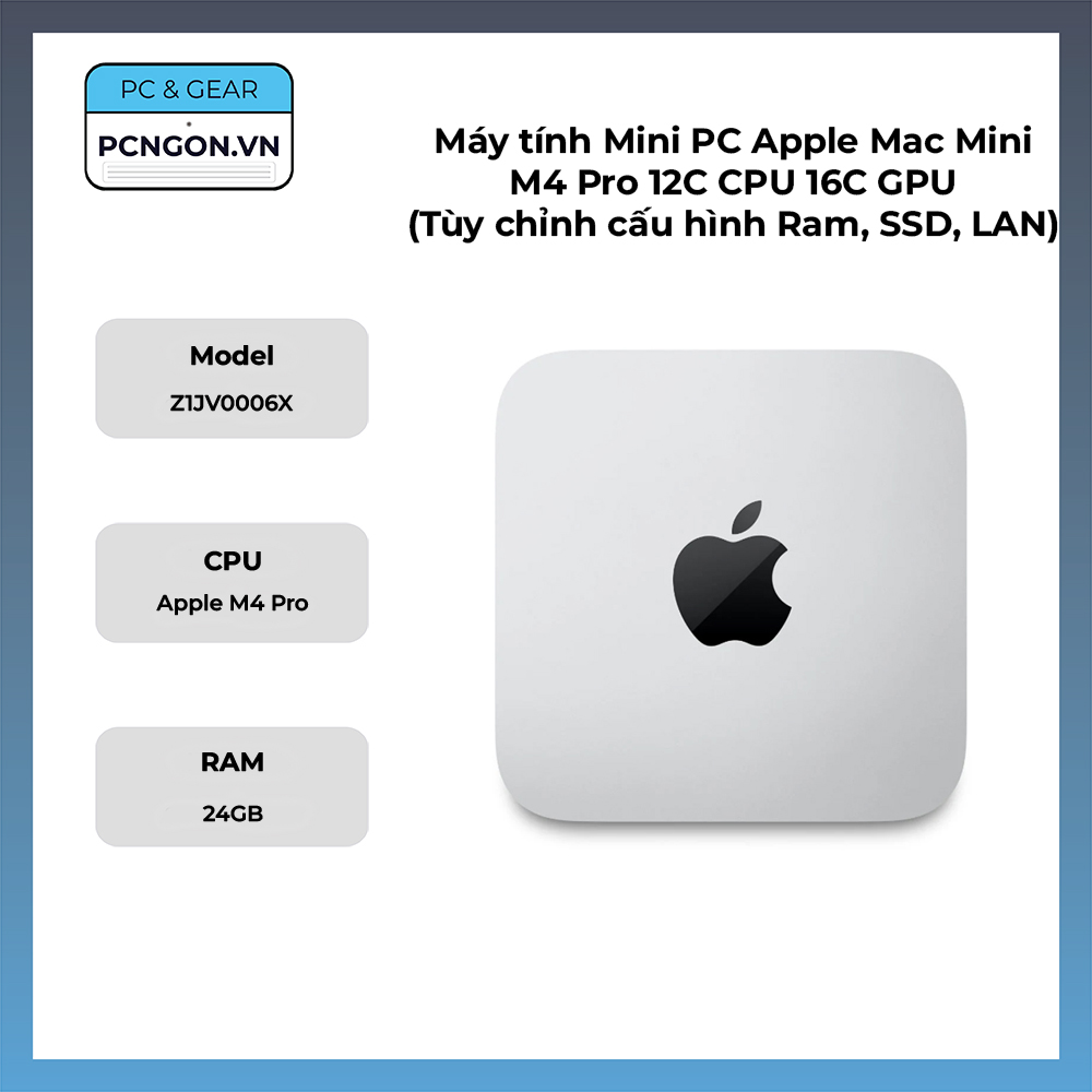 Máy Tính Mini Pc Apple Mac Mini M4 Pro 12c Cpu 16c Gpu (tùy Chỉnh Cấu Hình Ram, Ssd, Lan)