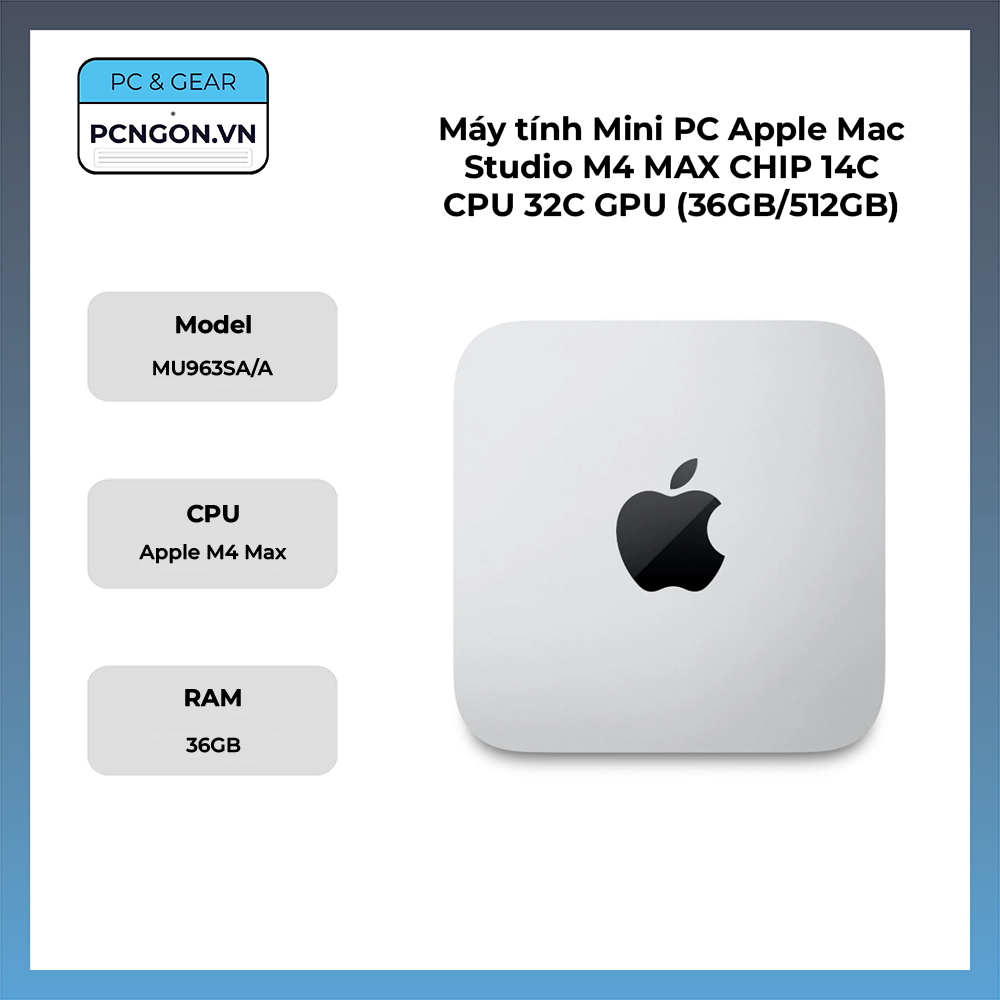 Máy Tính Mini Pc Apple Mac Studio M4 Max Chip 14c Cpu 32c Gpu (36gb, 512gb)