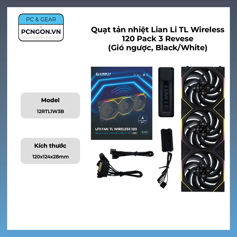 Quạt Tản Nhiệt Lian Li Tl Wireless 120 Pack 3 Revese (gió Ngược, Black, White)