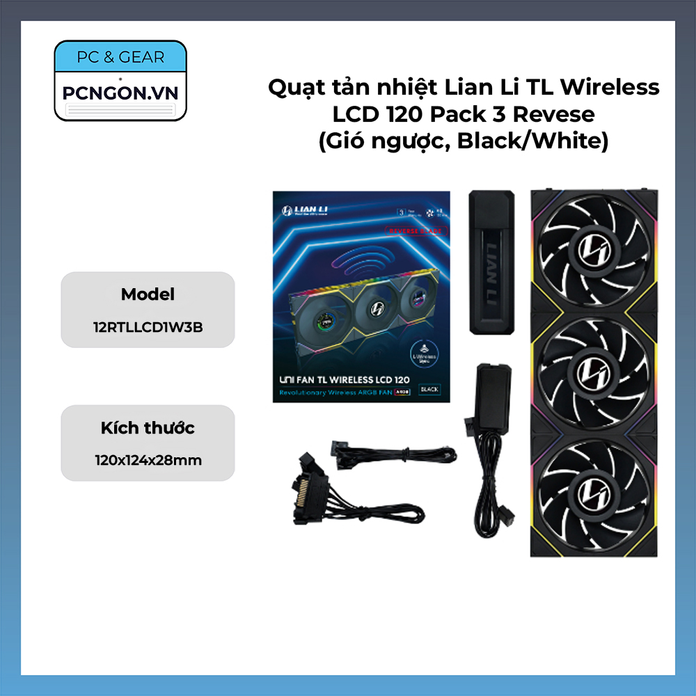 Quạt Tản Nhiệt Lian Li Tl Wireless Lcd 120 Pack 3 Revese (gió Ngược, Black, White)