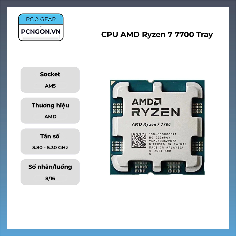 Cpu Amd Ryzen 7 7700 Tray (3.8ghz Turbo 5.3ghz, 8 Nhân 12 Luồng)