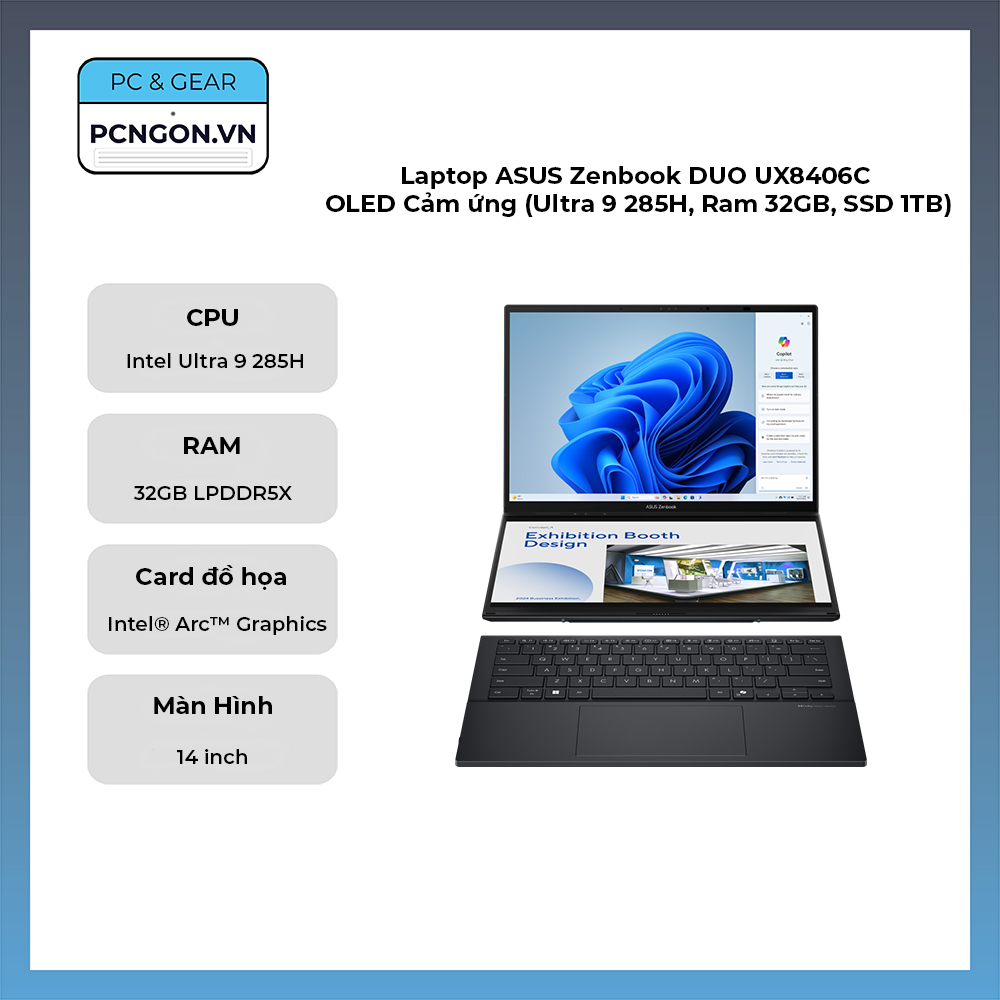 Laptop Asus Zenbook Duo Ux8406c Oled Cảm ứng (ultra 9 285h, Ram 32gb, Ssd 1tb)