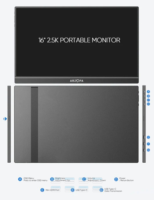 Màn Hình Di động Arzopa Z1rc 16 Inch 2.5k Ips 60hz 6