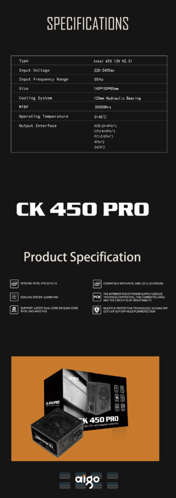 Nguồn Máy Tính Aigo Ck450pro 450w 80 Plus Eficiency (2)
