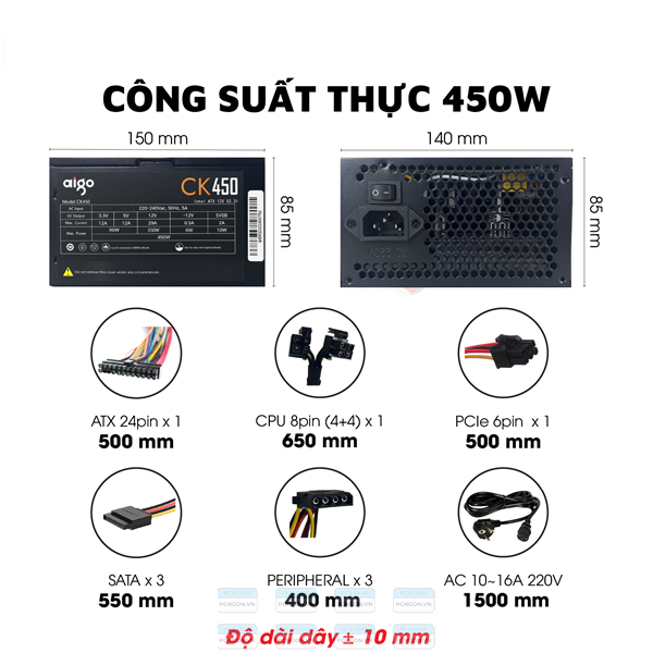 Nguồn Máy Tính Aigo Ck450 450w (2)
